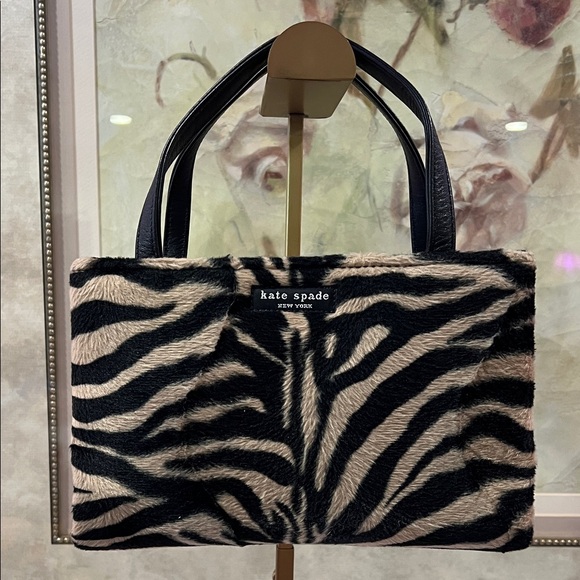 kate spade Handbags - Kate Spade Vintage Black and Cream Zebra Faux Fur Mini Tote Bag